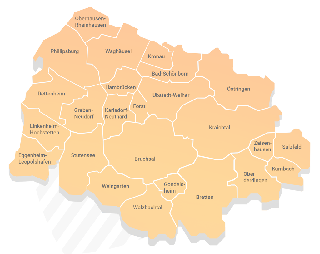 Tageselternverein Bruchsal: Städte und Gemeinden des nördlichen Landkreises